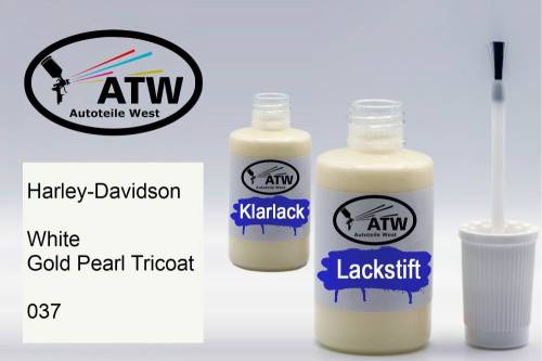 Harley-Davidson, White Gold Pearl Tricoat, 037: 20ml Lackstift + 20ml Klarlack - Set, von ATW Autoteile West.